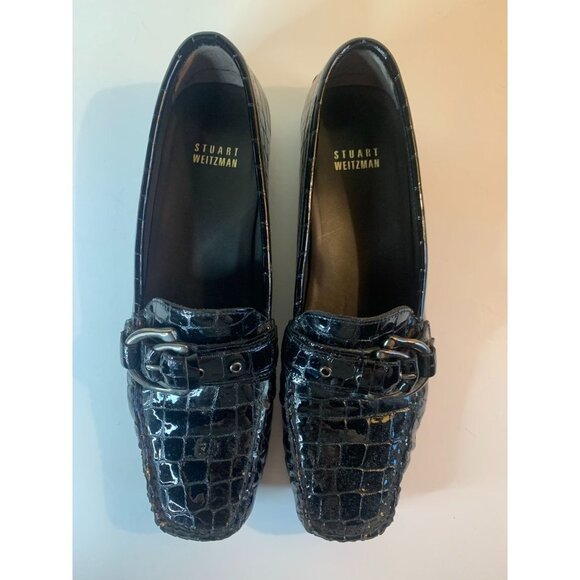Stuart Weitzman Croc Embossed Patent Leather Loafer Shoe Black 8 M - Picture 3 of 9